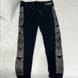 Vintage PINK Black Leggings with Gold Studded Aztec Side Panels